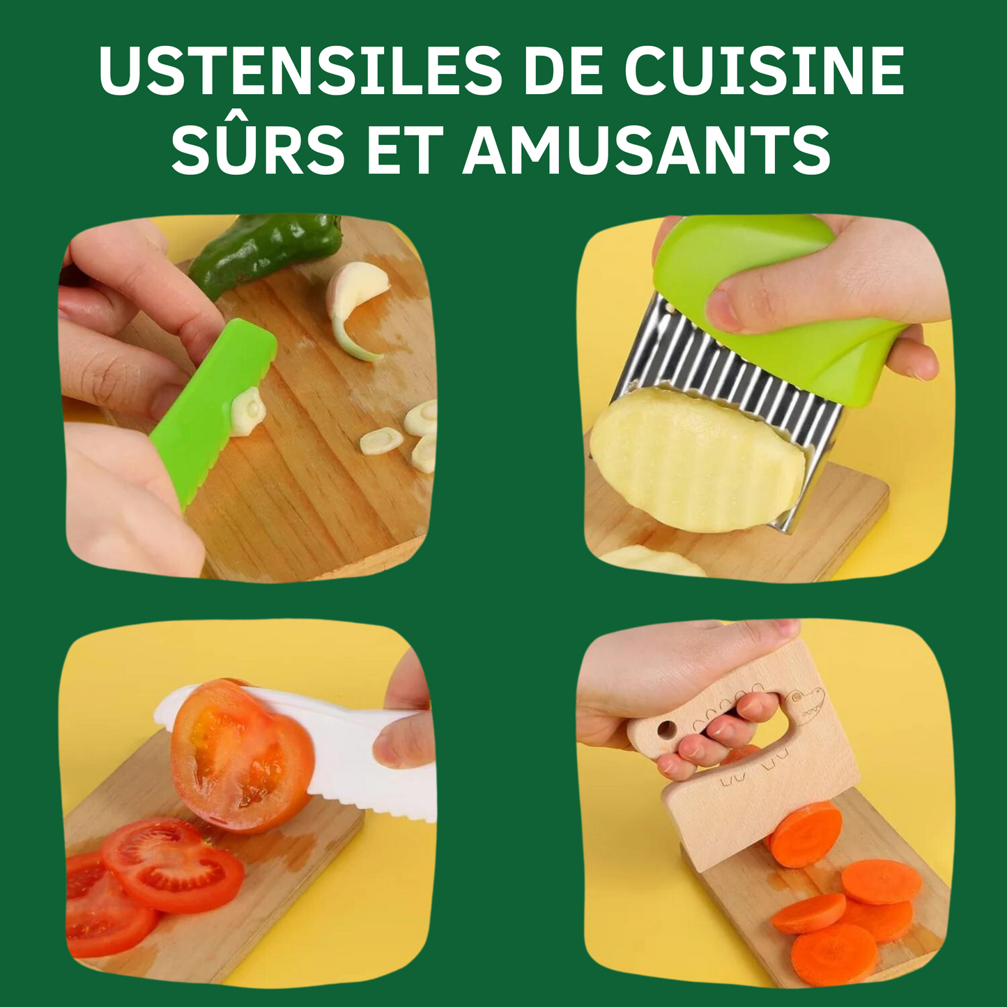 Ustensiles de Cuisine Sécurisés pour Enfants - (Lot de 8 + 4 Offerts)