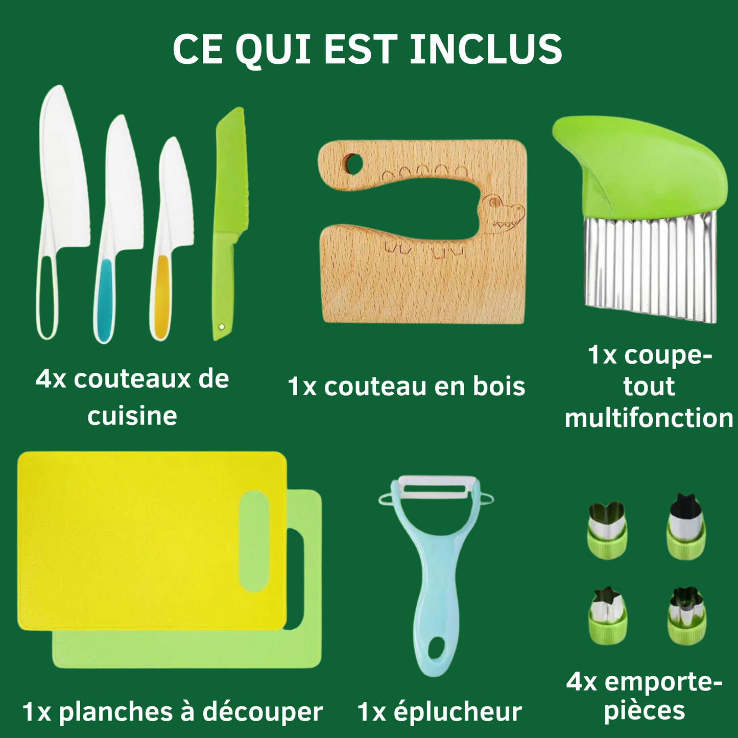 Ustensiles de Cuisine Sécurisés pour Enfants - (Lot de 8 + 4 Offerts)