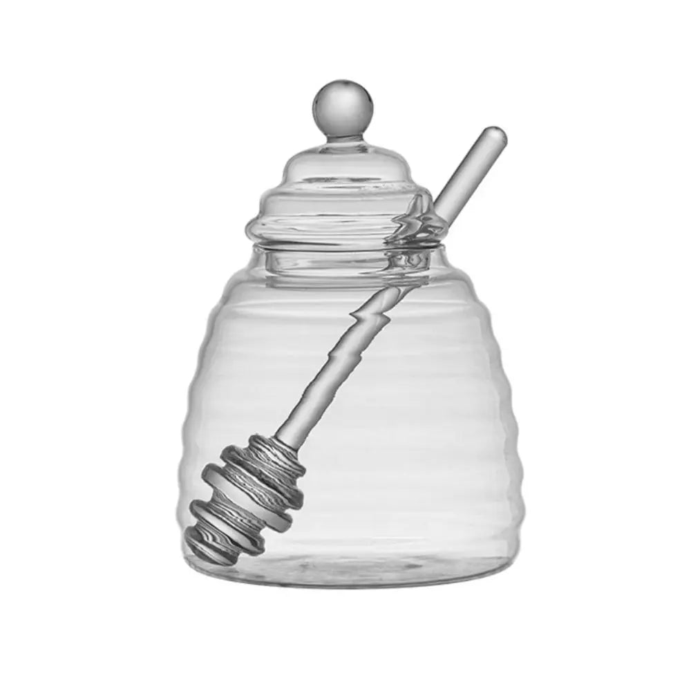 Pot à Miel Transparent en Verre avec Couvercle et Cuillère